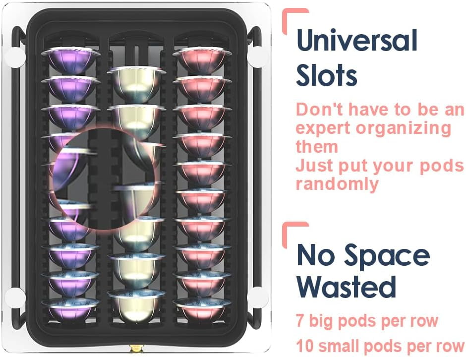 Everie Crystal Tempered Glass Top Organizer Drawer Holder Compatible with  Nespresso Vertuo Capsules, Compatible with 40 Big or 52 Small Vertuoline  Pods, NP02 