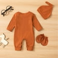 thumbnail image 5 of WISWELL Newborn Baby Boy Romper Coming Home Outfits Letter Print Bodysuit Jumpsuit+Hat+Gloves 3PCS Clothes Set (Brown, 1-3 Months), 5 of 7