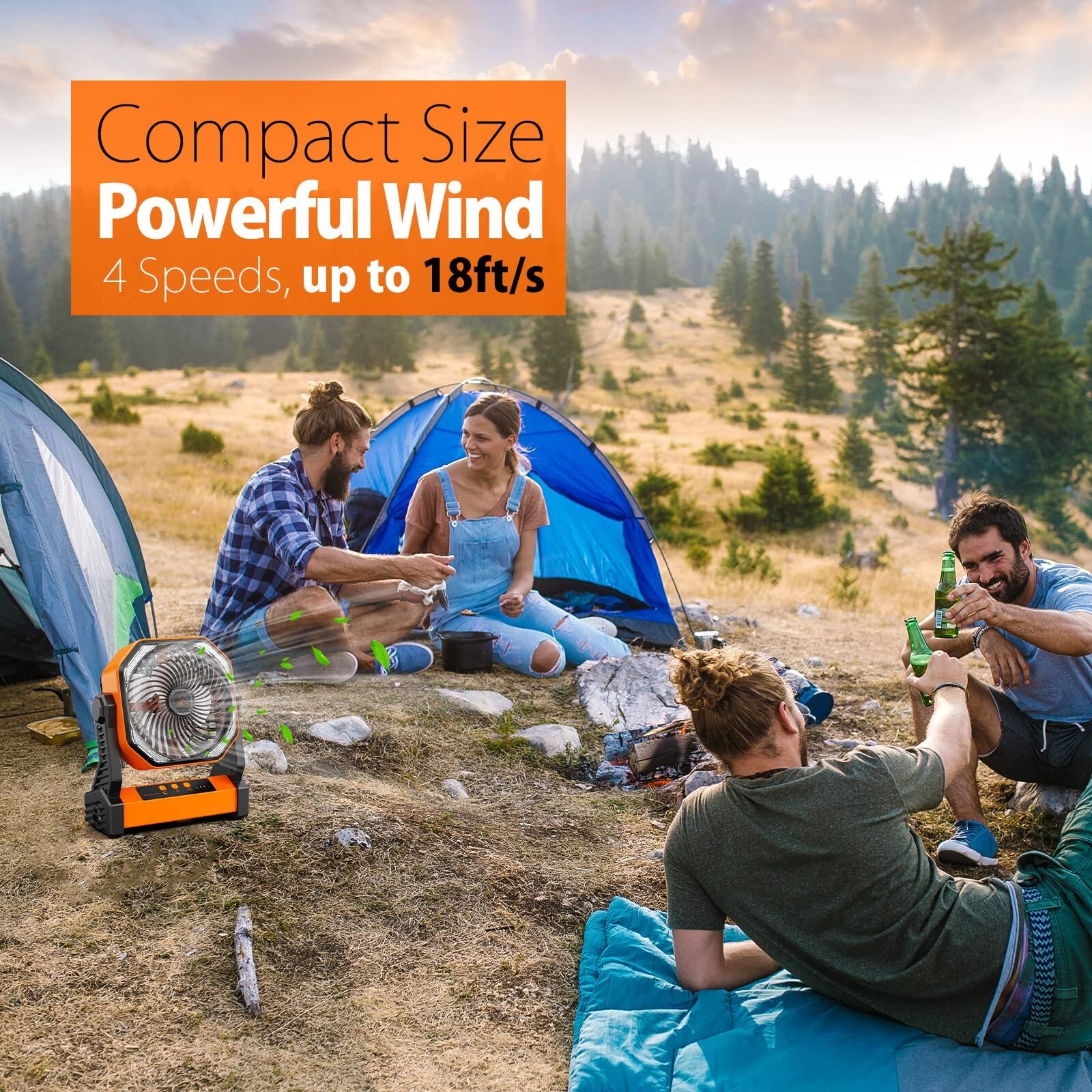 20000mAh Battery Powered Fan, Portable Rechargeable Desktop/Camping Fan with Light and Hook, 270° Rotation 4 Speed ​​Battery Powered Outdoor Fan for Tent, Car Travel, Sleeping, Hurricane,