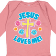 thumbnail image 4 of Inktastic Easter Jesus Loves Me with Cross and Flowers Boys or Girls Long Sleeve Baby Bodysuit, 4 of 5