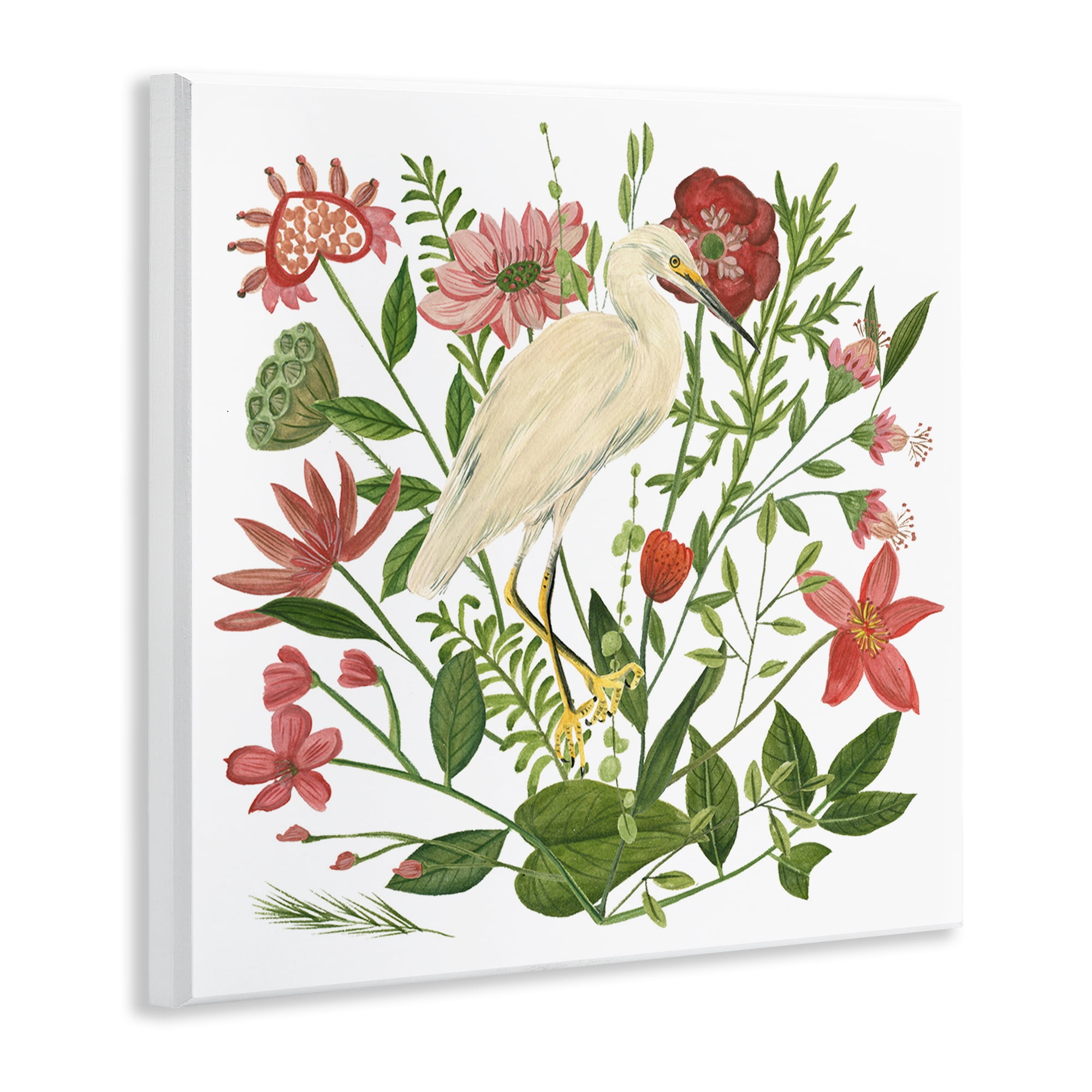 Stupell Industries Nautical Flowers & Egret Landscape Painting Unframed Art Print Wall Art, 12 x 12