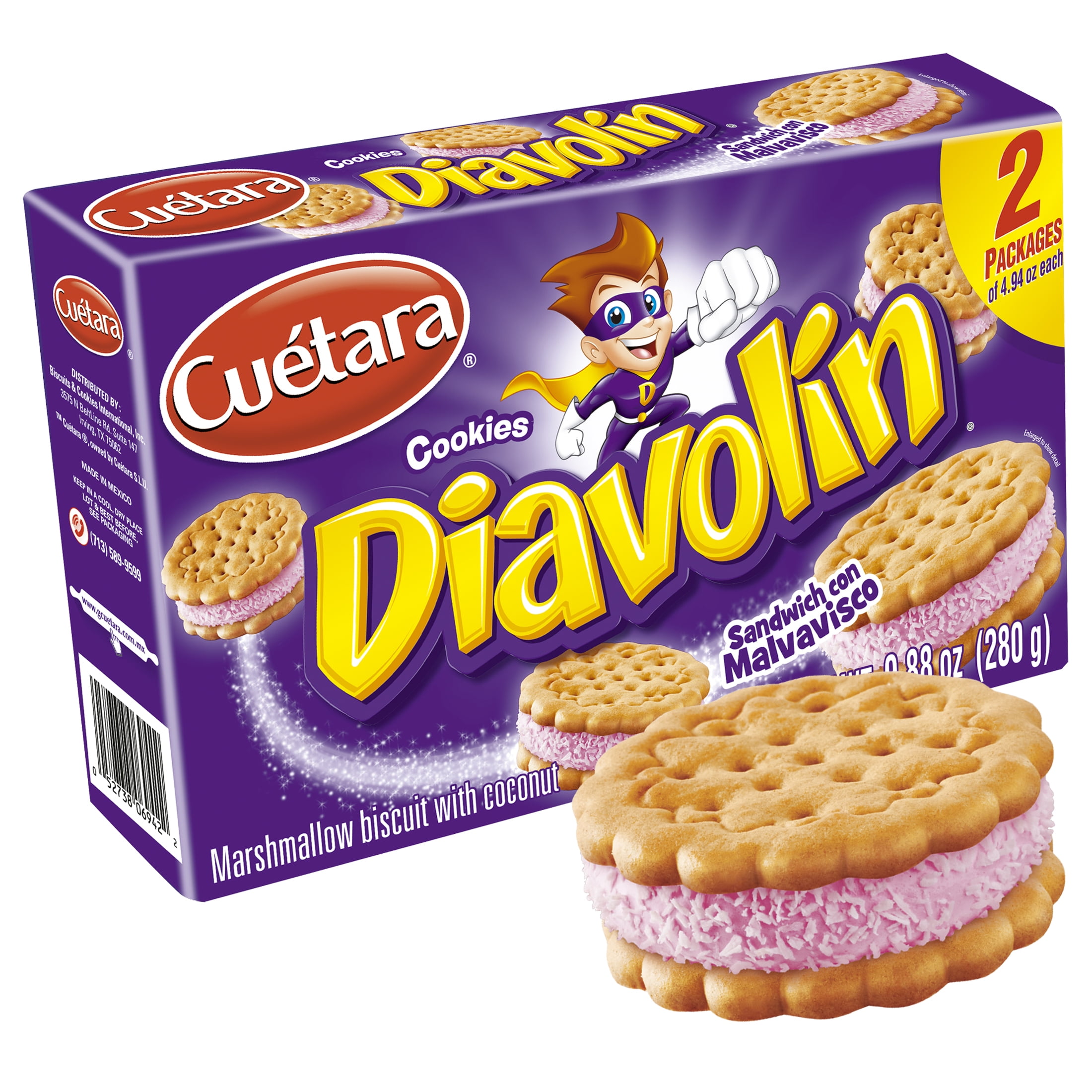 (3 pack) Cuétara Diavolin Marshmallow Sandwich 9.88 oz (280 g), 2 Packages of 4.94 oz.