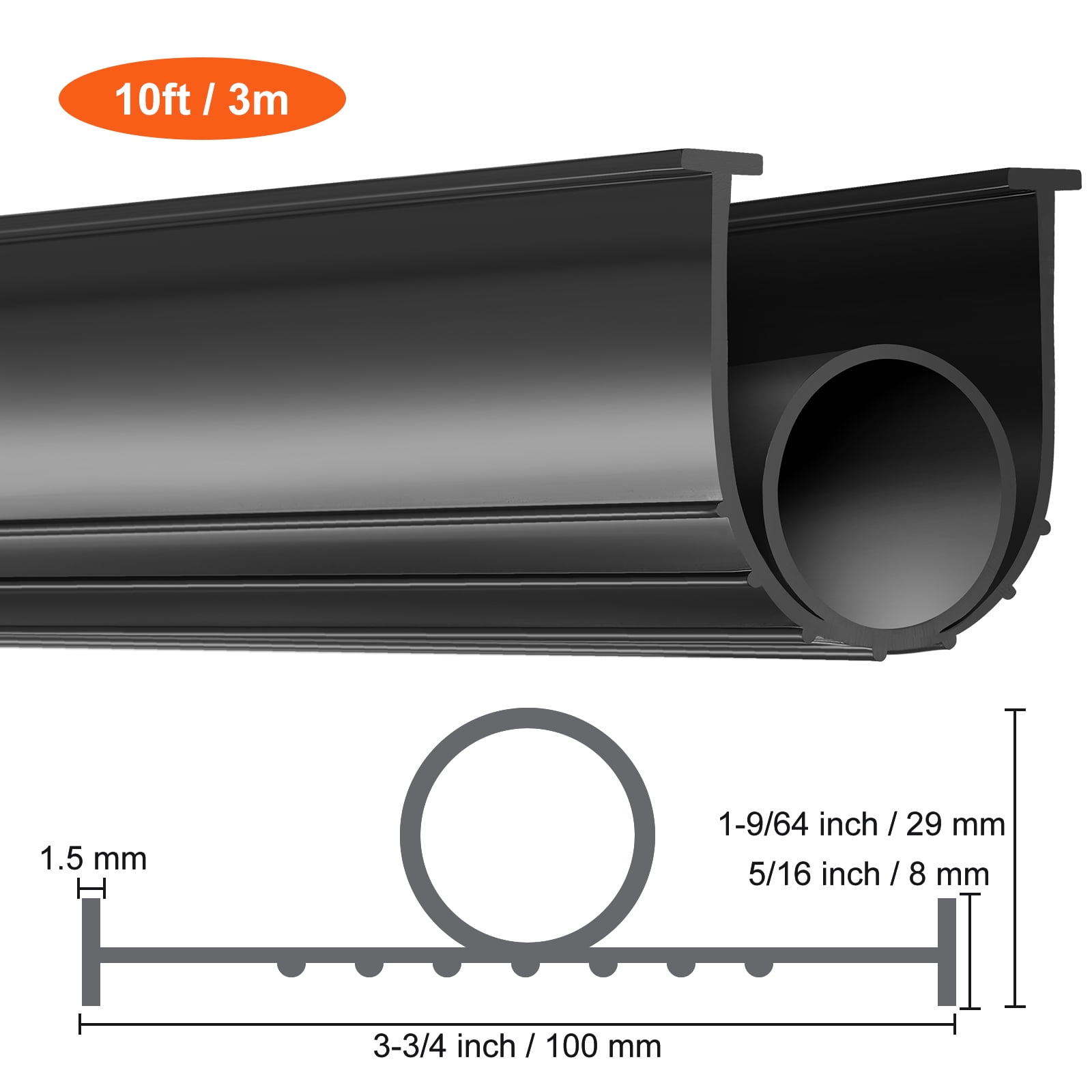 KFFKFF Garage Door Seals Bottom Rubber, Rubber Material, U Shape and O Ring Design, All-Weather Garage Door Weather Stripping, Universal Fit, Threshold Buffering and Sealing