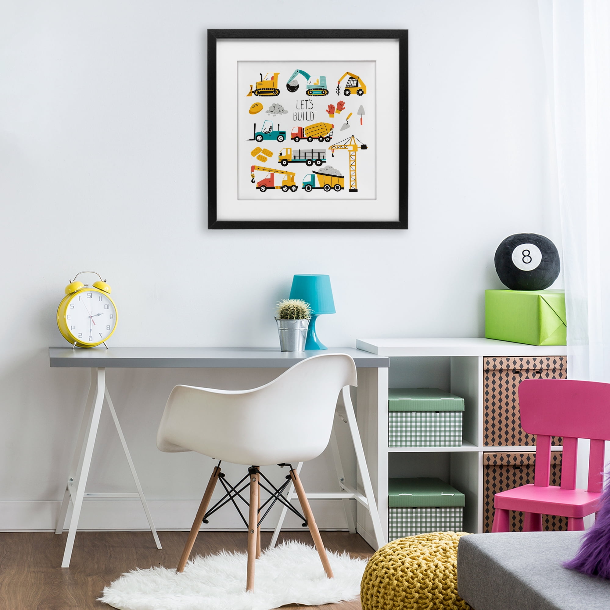 Stupell Industries Let's Build Various Construction Trucks Black Framed Print Under Glass, design by Creative Studio