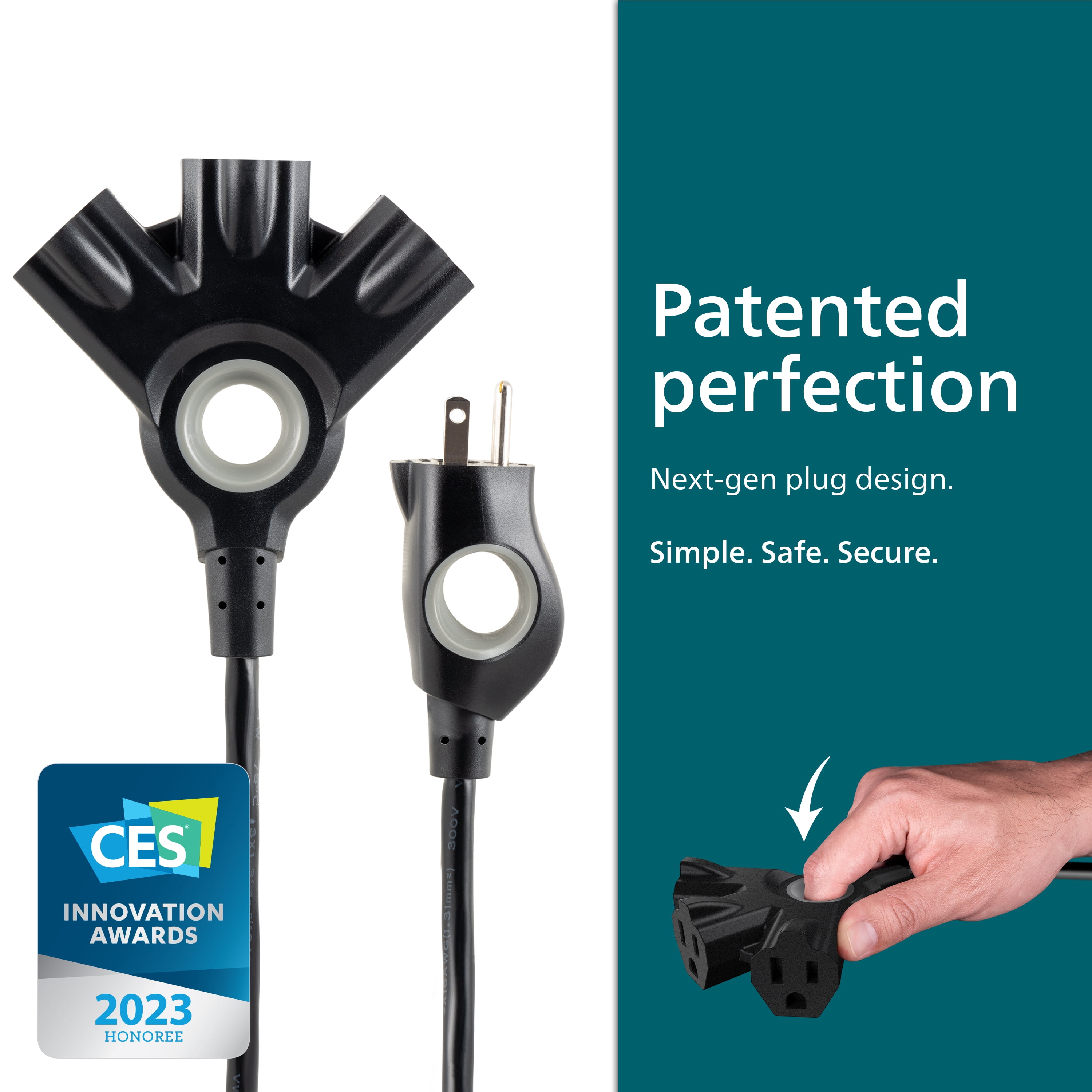 (2 pack) Philips EZGrip 15FT Black Extension Cord  3 Prong with Multiple Outlets Outdoor Indoor 16AWG
