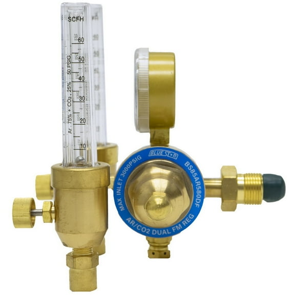 (Price/Pack)Blue Star BS85AR580DF Argon Regulator With Dual Flowmeter CGA-580