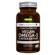 Vegan Omega 3, High Concentration EPA DHA Algae Oil, Sustainable & Pure, Plus Astaxanthin, 600mg DHA & EPA for Heart, Brain & Eye Health, 60 Small Softgels