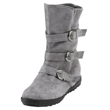 

EQWLJWE 2022 Booties for Women Suede Round Toe Zipper Flat Pure Color Buckle Strap Keep Warm Snow Boots Deals Discount Clearance
