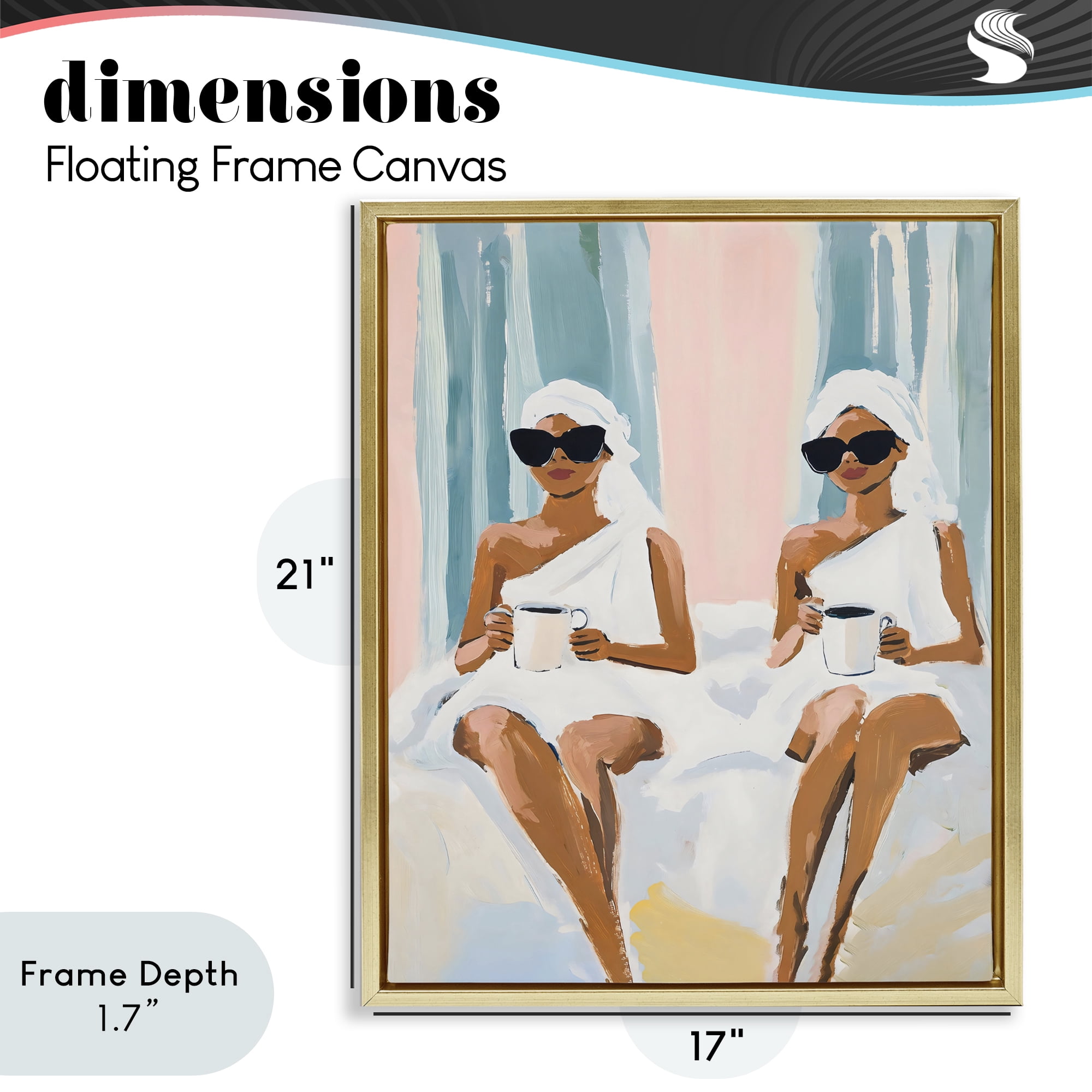Stupell Industries Girls Spa Day with Coffee Gold Framed Floater Canvas Wall Art, design by The Prints Vibe