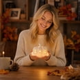 thumbnail image 6 of QLUEWX White Resin Pumpkin House LED Night Light, Hollow Carved Mini Cottage Lamp, Warm Glow Tabletop Ornament for Fall Harvest Halloween Bedroom Mantel Window Farmhouse Home Decor, 6 of 7