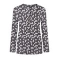 thumbnail image 5 of Mujeres Casual Impreso Cuello en V Manga larga Suéter Botones Blusa suelta Camiseta Tops Fridja  hkj3439, 5 of 5