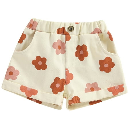 Casual Toddler Baby Girls Denim Shorts Summer Strawberry Floral Print Jean Shorts with Pockets