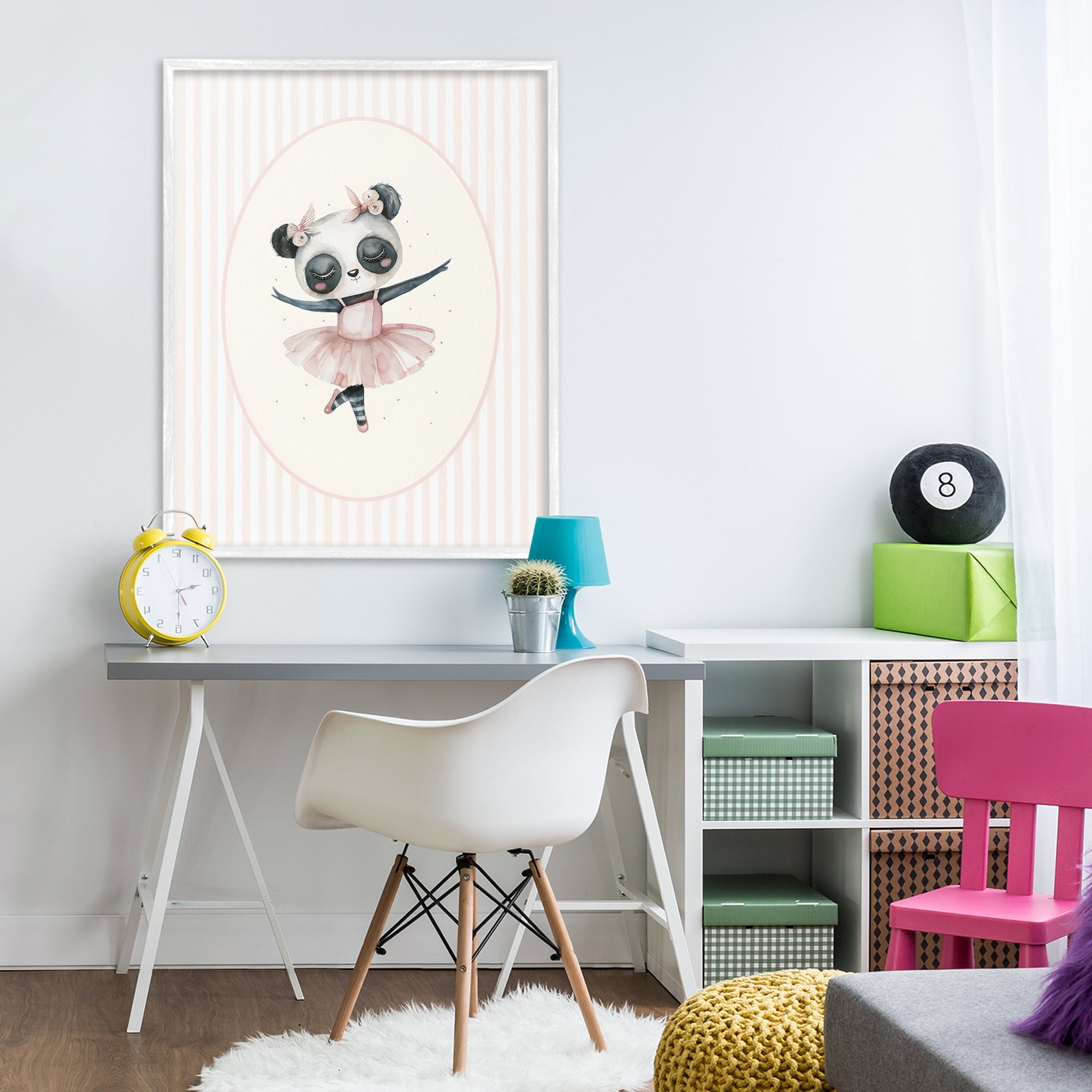 Stupell Industries Nursery Ballerina Panda Striped White Framed Giclee Art, design by LSR Design Studio
