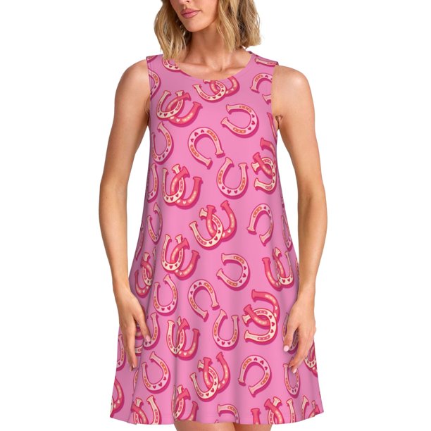 Easygdp Cute Cowgirl para Vestido Transpirable de Mujer, Vestido Suelto de Manga Corta con Pliegues y Bolsillos para el Verano