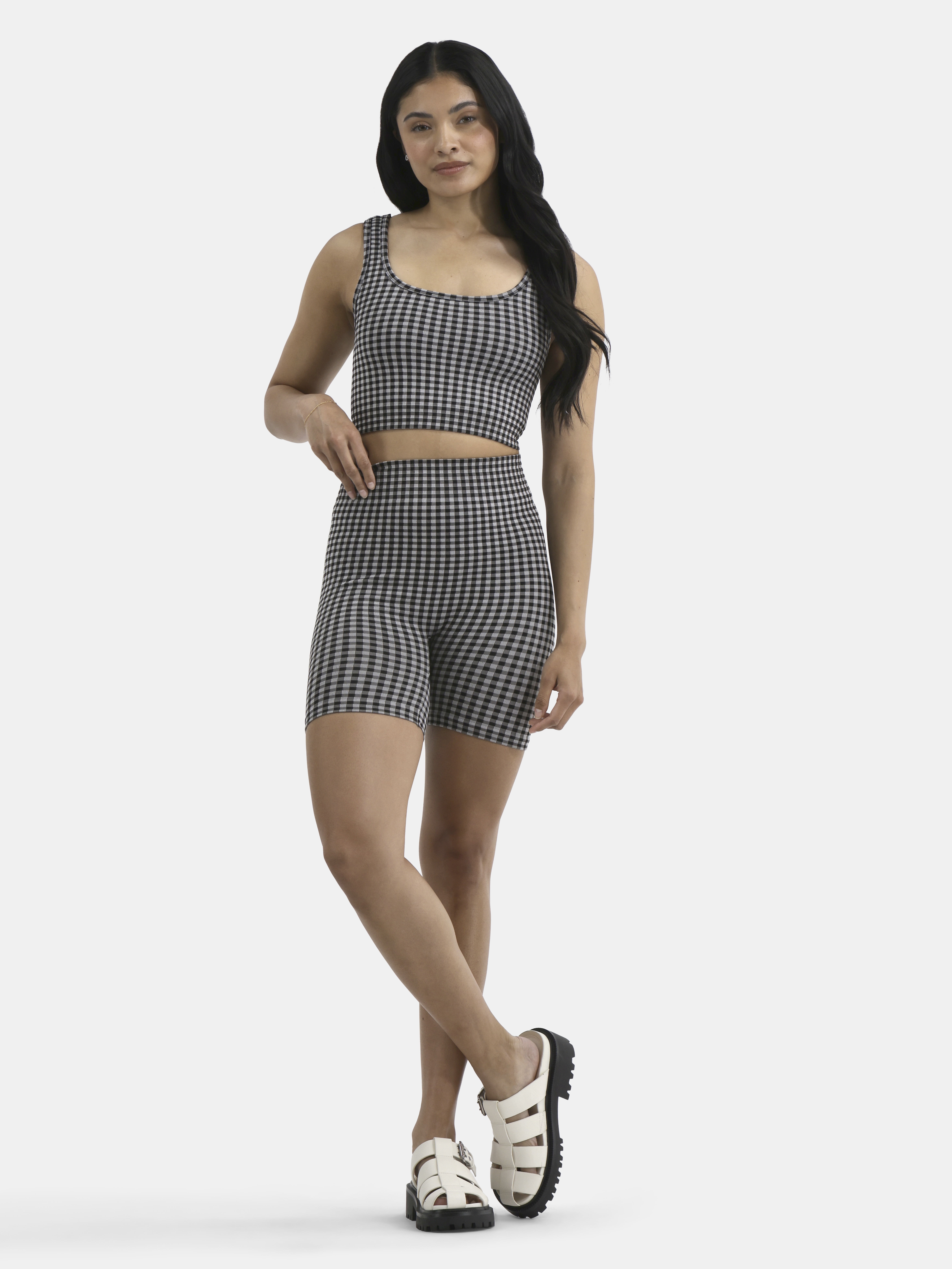 No Boundaries Seamless Cropped Tank Top and Bike Shorts Set, Women's