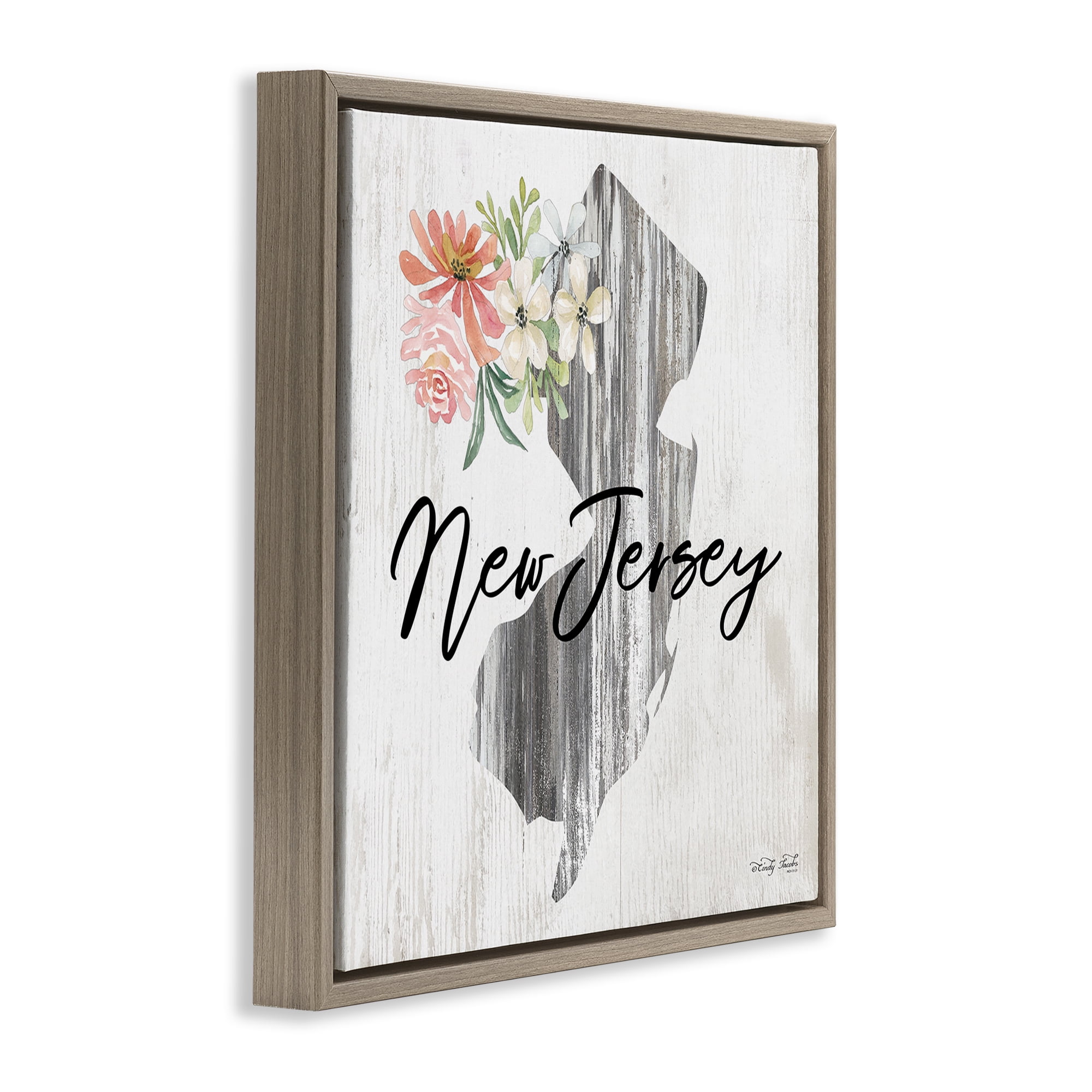 Stupell Industries Shabby Chic New Jersey Botanical & Floral Painting Brown Floater Framed Canvas Art Print Wall Art, 18 x 18
