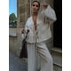 thumbnail image 3 of Conjunto de 2 piezas de pantalones de lino y algodón para mujer, camisa holgada con cuello en V y cordones, pantalones de pierna ancha, trajes sólidos para verano, 2024, 3 of 5