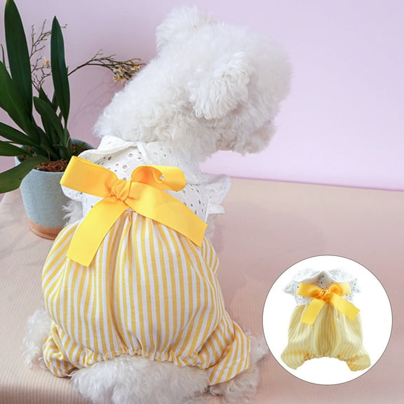 Visland Pet Jumpsuit Hollow-carved Design Bow-knot High Waist Summer Dog Four-legged Clothes for Daily Dress Up