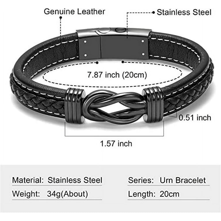 Zeqingjw Infinity Urn Bracelet For Ashes | Adjustable Cremation Memorial Jewelry For Women & Men | Stainless Steel & Genuine Leather Keepsake