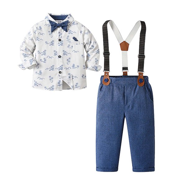 Bainana Christmas Outfit Set For Kids Long Sleeve Striped Print Romper Suspender Pants 2 Pieces Matching Set Infant Boys Girls Casual Outdoor Wear