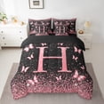 thumbnail image 2 of Homewish Bling Letter H Bedding Comforter Set 7-Piece, Black Pink Romantic Butterfly King Bedding Sets, Teen Kid Girl Female Reversible Bed Sheets, Ultra Soft Bedroom Decor, 2 of 7