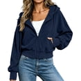 thumbnail image 5 of Ozmmyan Womens Cropped Zip Up Hoodie Ribbed Texture Drawstring Hooded Sweatshirt Jacket with Pockets Casual Fall Outerwear Streetwear Top, 5 of 6