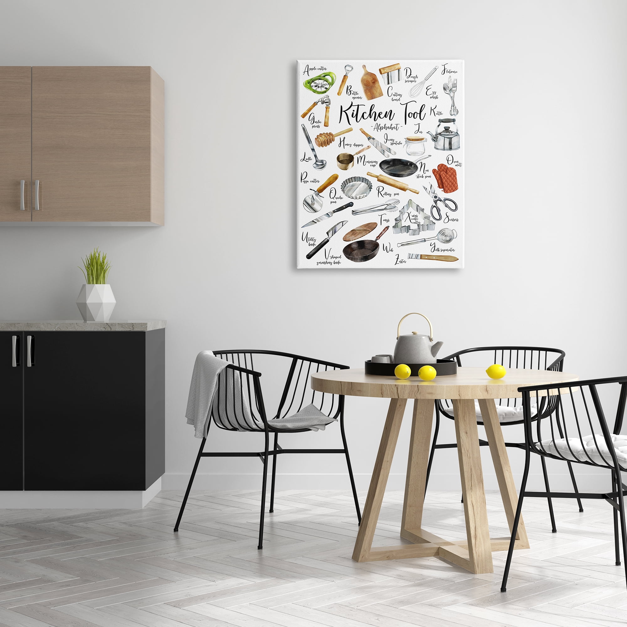 Stupell Industries Kitchen Tool Alphabet Cooking Accessory ABC Chart Food & Beverage Painting Gallery Wrapped Canvas Print Wall Art, 30 x 40
