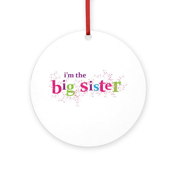 CafePress - I'm The Big Sister Shirt Scatter - Round Wood Ornament 4"