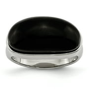 Stainless Steel Black Glass Ring Size 7