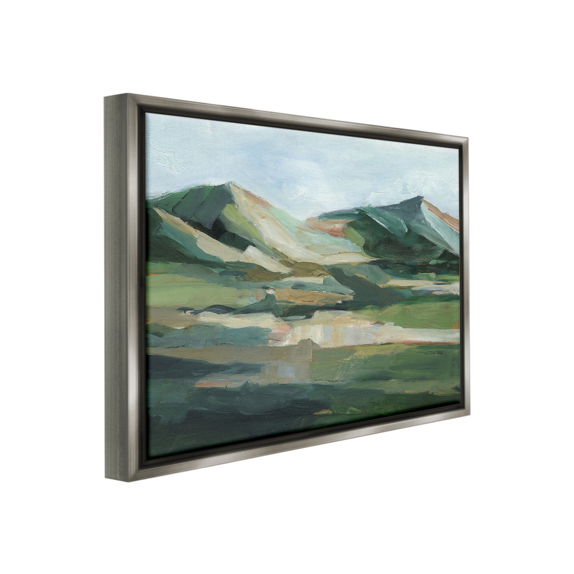 Stupell Industries Brushed Mountain Peaks Landscape Painting Gray Floater Framed Canvas Art Print Wall Art, 21 x 17