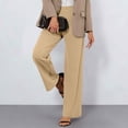 thumbnail image 2 of Women's High Waisted Wide Leg Pants Casual Elastic Back Pants With Buttons And Pleated Front Placket,Soft Stretchy Fabric For All Day Wear,Flowy Silhouette For Work Or | TruHer,Beige 2XL, 2 of 7