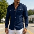 thumbnail image 6 of YLSDY Men's Linen-Blend Long Sleeve Shirt, Button-Down Collared Top with Chest Pocket, Casual Summer Style Navy M, 6 of 7