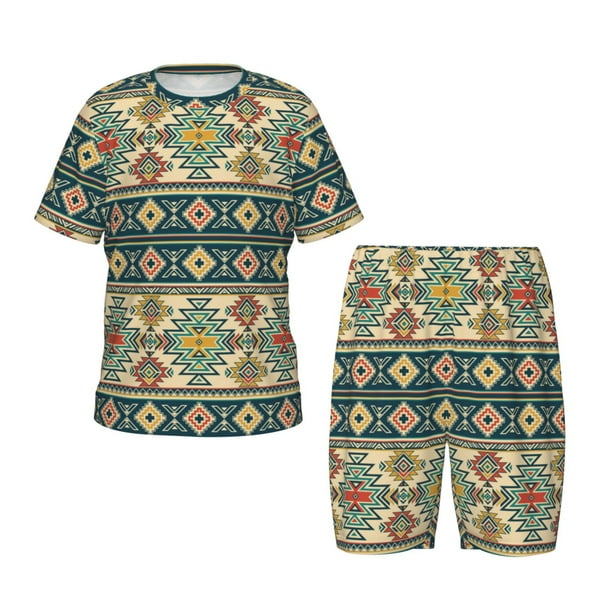 Fotbe Traditional Tribal Aztec1 Pijama Estampada de 2 Piezas para Niños – Ropa de Dormir de Manga Corta Cómoda para Niños y Niñas, Camiseta y Shorts de Algodón-XX-Large