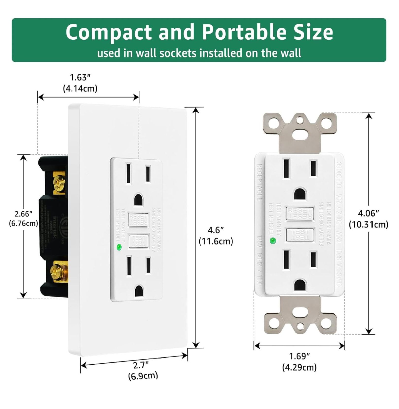 3 PACK 15A GFCI Outlet, Non-Tamper-Resistant GFI Duplex Receptacle with LED Indicator, Ground Fault Circuit Interrupter with Wall Plate Electrical Outlet Protecting , ETL UL Listed