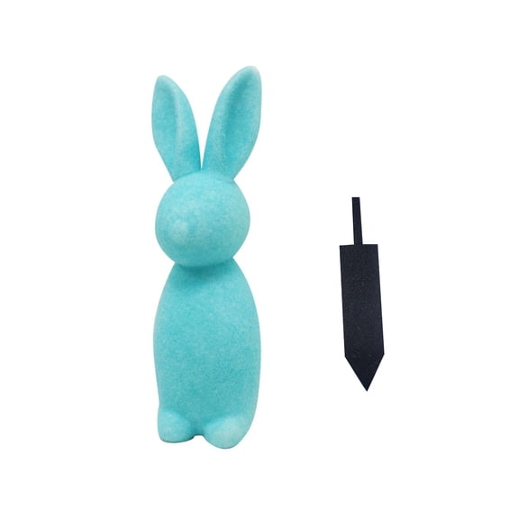 HaCpiu Flocked Bunny Decor, 13.7" Blue Easter Rabbit Accent with Stake, Awesome for Indoor Outdoor Garden & Home Decor