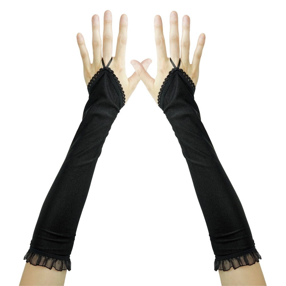 Adults Black Glam Rock Fishnet Fingerless Costume Long Gloves 