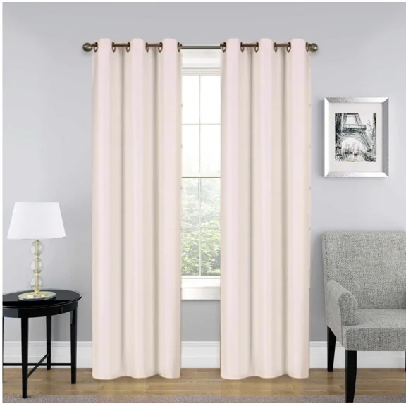 Gorgeous Home Linen Noa Ivory Off 100% Blackout Window Curtains 95" Long Solid Color Energy Saving Privacy Panels (Set of 2) for Bedroom & Living Room