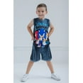 thumbnail image 4 of SEGA Sonic The Hedgehog Tails Knuckles Little Boys Mesh Tank Top Shirt and Shorts Outfit Set Black 4, 4 of 5