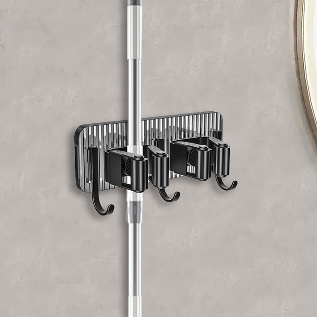 Ovzne Two Clip Hook Transparent Backboard No Punching Hook Stainless Steel Mop Clip No Punching Mop Metal Hook Bathroom Brooms Mop Storage Rack On Clearance