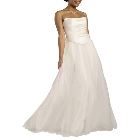 David’s Bridal, The Edit by DB Studio Women's Strapless Satin and Ball Gown Wedding Dress, Full Length, Tulle