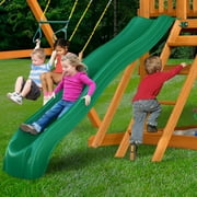 Gorilla Playsets Avalon Swing Set with Wood Roof, Trapeze Arm, Climbing Wall and Slide, Amber