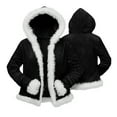 thumbnail image 4 of SDNall Women's Hooded Cardigan with Faux Fur Trim, Long Sleeve Zip Up Fleece Jacket Solid Color Casual Loungewear, 4 of 5