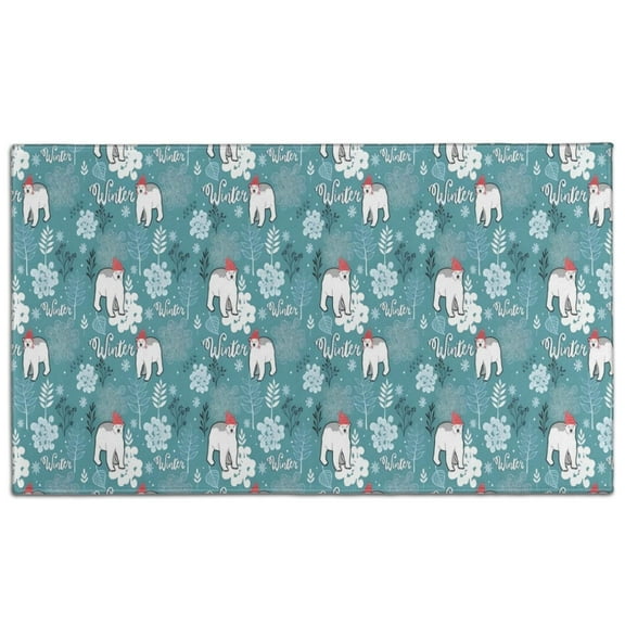 Blue Christmas Polar Bear Pattern Door Rugs,Washable Non Slip Door Mats Indoor,Decorative Door Mats,Entry Mat Indoor for Entrance,Bedroom,Kitchen,Bathroom,17"x30"