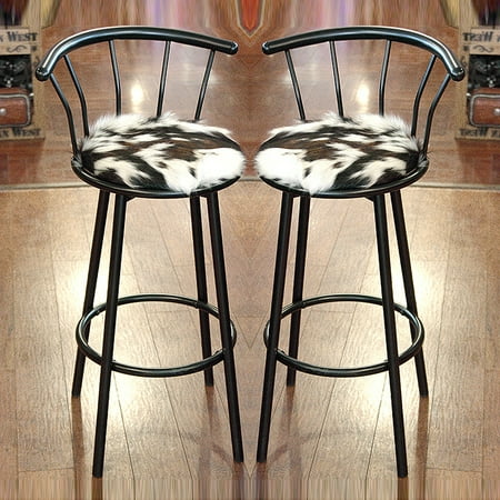 Western Leather Bar Stools - WESTERN GENUINE LEATHER COWHIDE HAIR ON BAR STOOL W/ PADDED SEAT SET OF 2
