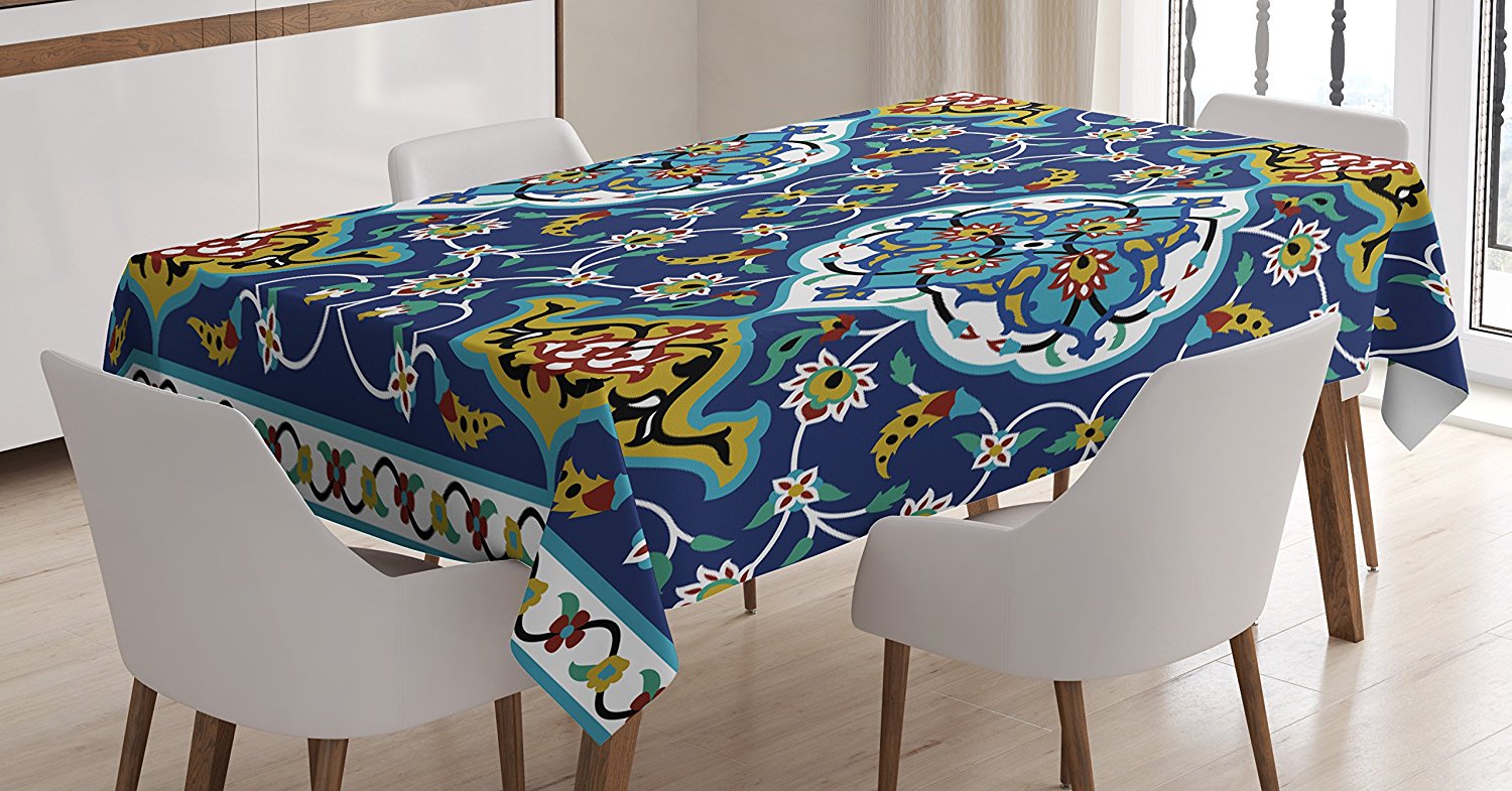 Moroccan Tablecloth Decor by , Authentic Oriental Motif with Vintage Byzantine Style Tile