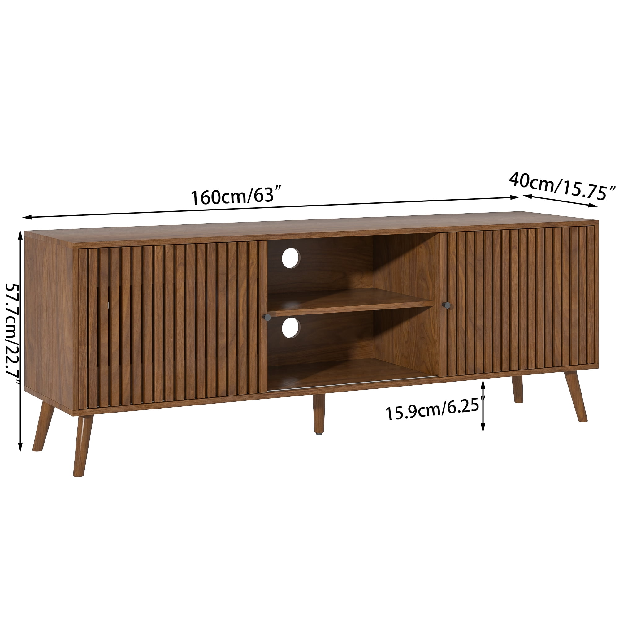 Lisicue Mid-Century Modern TV Stand for TVs up to 70 Inches with Sliding Doors and Storage, Television Stands, TV Consoles, Media Consoles for Living Room Bedroom, Walnut