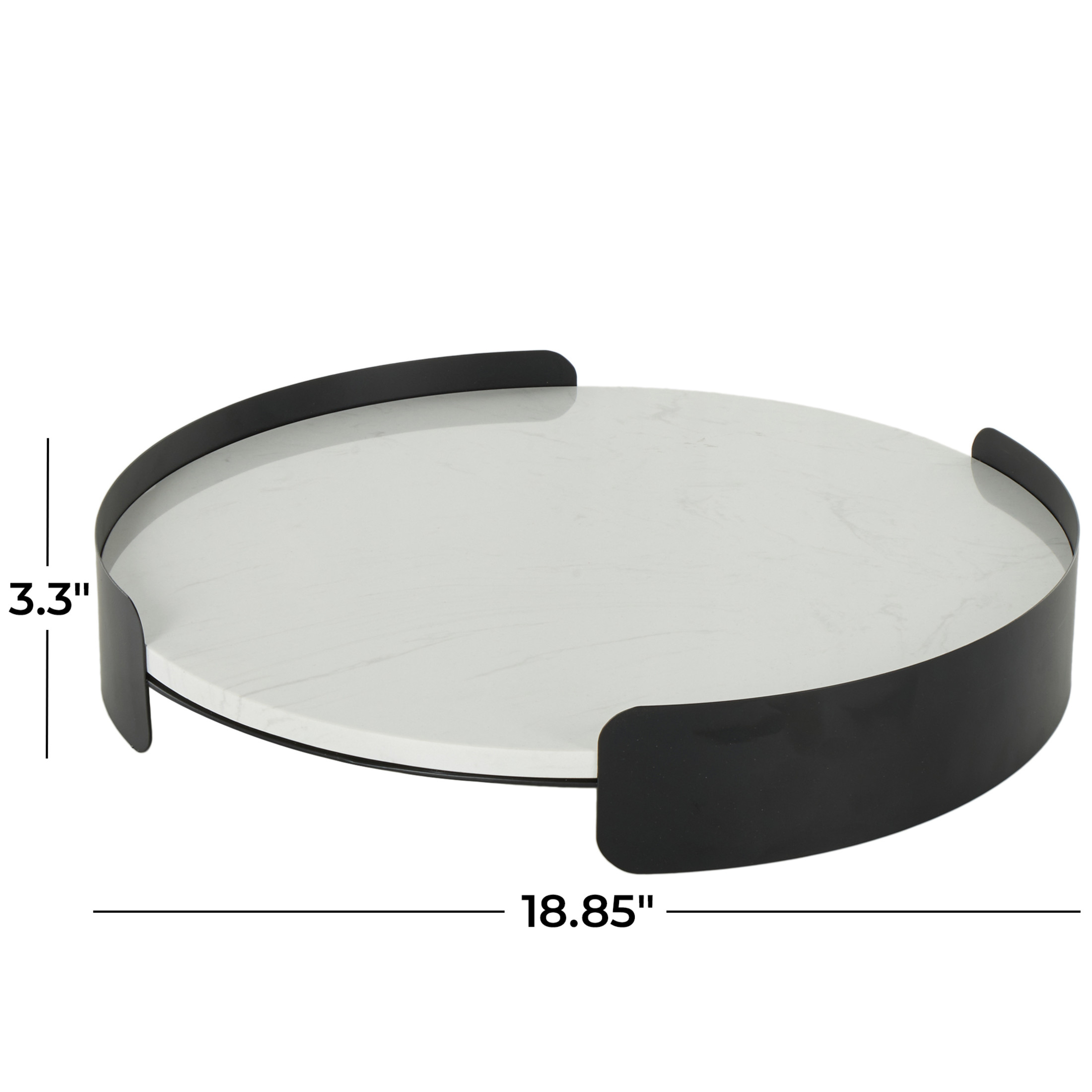 DecMode 19" x 19" White Marble Round Tray with Black Metal Frame, 1-Piece