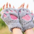 thumbnail image 2 of Guantes de garra de gato Guantes de invierno con dibujos de gatos para niñas Guantes de medio dedo con forma de pata de oso esponjosos y gruesos, 2 of 4