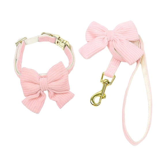 LLDYYDS Dog Collar and Leash Set with Bowtie, Girl Dog Collars Metal Buckle Adjustable for Small Medium Dogs 56cm