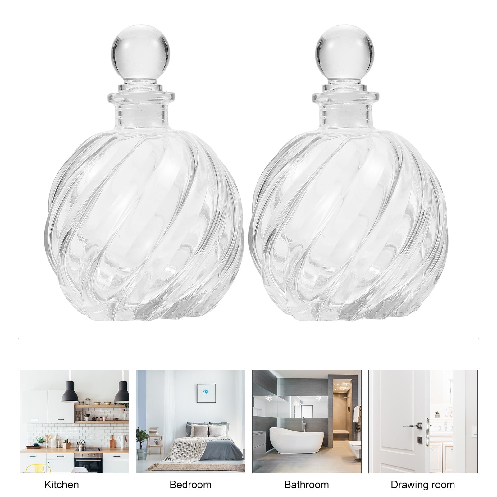 USHOBE 2Pcs Aromatherapy Glass Diffuser Bottles Transparent with Flat Stable Base